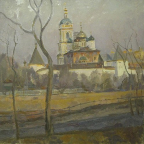 Novospasskiy monastir. Evening; canvas, oil, 60x60 sm, 1982 year, collection