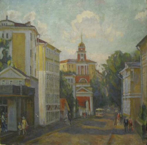 On the Pyatnitskaya street; canvas, oil, 60x60 sm, 1989 year, collection
