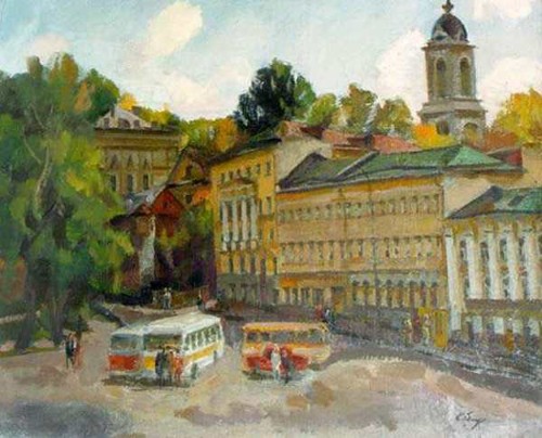 The Trubnaya ploshad (The Trubnaya square); canvas, oil, 50x60 sm, 1983 year, collection