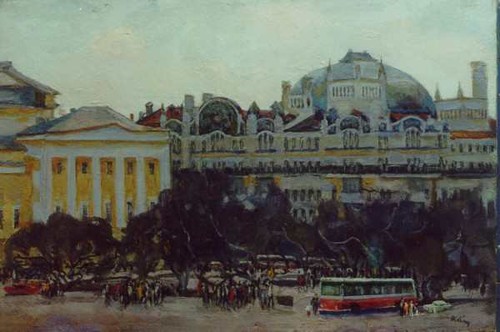 Old Moscow. City landscape: The fountain at the Bolshoy Theatre