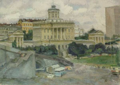 Old Moscow. City landscape: The Pashkov House. The prospect over the embankment