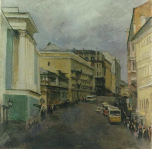 The Pushkinskaya street; canvas, oil, 60x60 sm, 1983 year, collection