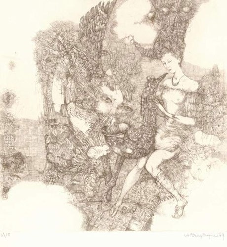 Reminiscence  I; etching, 23x23 sm, 1989 year, collection