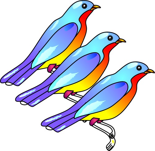 Three birds of paradise; Birds, Misc