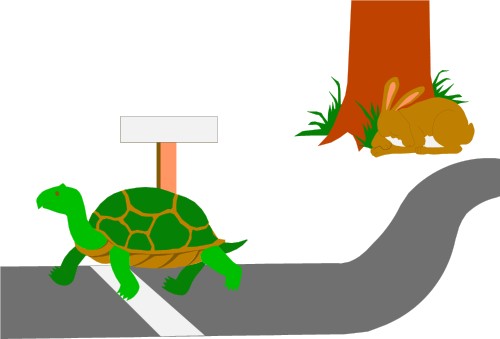 Hare & Tortoise at end of race; Animals