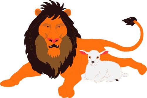 Male lion with lamb; Lion, Cat, Mammal, Farm