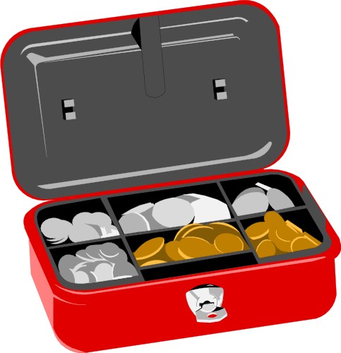 Cashbox containing money; Business