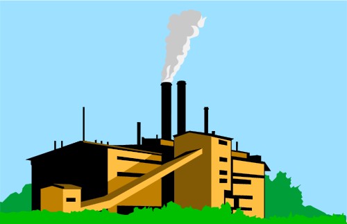Factory with smoking chimneys; Business