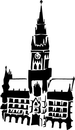 Black & white image of church; Cathedral, Church, Design, Grey