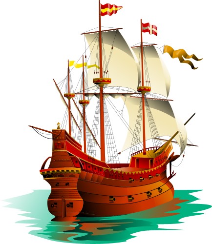 Galleon in full sail; Boat, Water, Ship, Sail, History