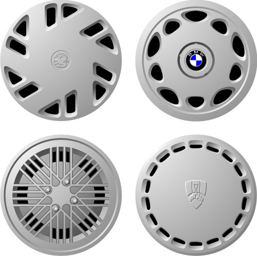 Various car hubcaps; Corel Xara