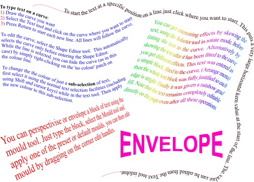 Example of text on a curve; Text on curves, Text, Curve, Xara, Rainbow, Envelope, Mould, Example