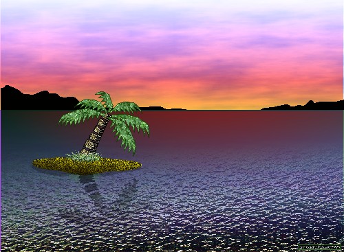 An enhanced version of the original Tropical Island; Tropical Island, Island, Tropical, Sea, Ocean, Tree, Water, Sunset, Richard