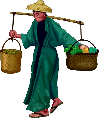 Chinese With Baskets; Asia, Workers, Totem, Graphics, Chinese, With, Baskets