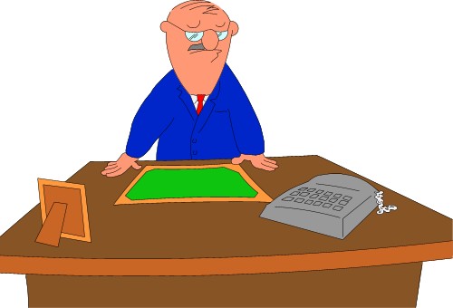 Bank manager at his desk; Cartoons