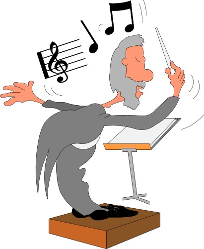 Man conducting an orchestra; Man, Conduct, Music