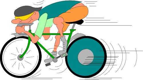 Man going fast on a bicycle; Cartoons