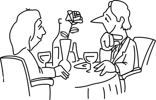 Couple eating dinner; Cartoons