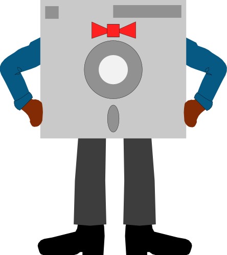 Floppy disc with arms and legs; Disc man, Disc, Computer