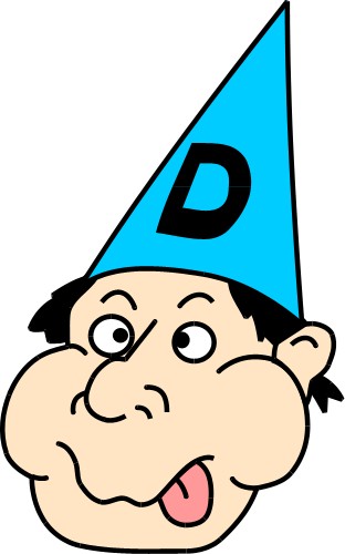 Person wearing dunce's hat; Cartoons