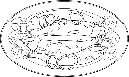 Fish on a plate; Fish, Outline, Design, Grey