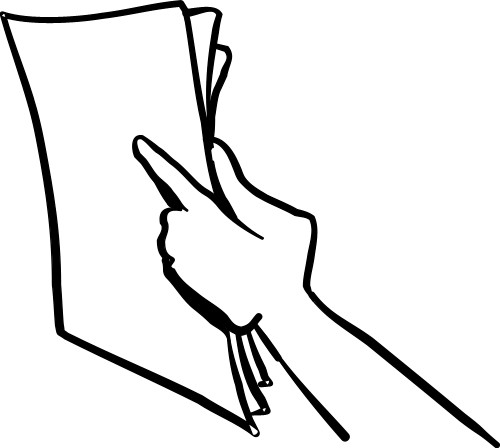 Pointing hand with papers; Hand, Paper
