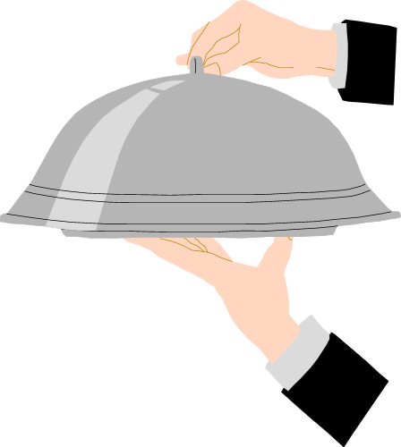 Serving food on a silver salver; Hands