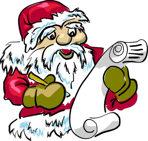 Santa with scroll; Santa, Christmas, Xmas, Beard, Hat, St Nicolas, Scroll, Gloves