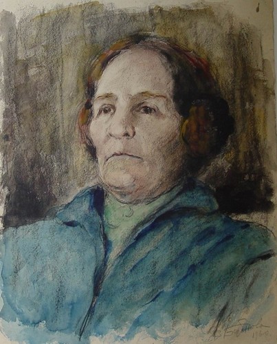 A woman; paper, aquarel, sumi; 1960 year