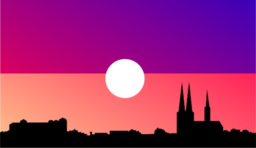 Skyline; Cathedral, Sunset, Building, Silhouette, Scene
