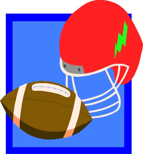 American football helmet and ball; Sport