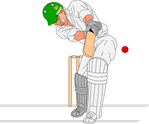 Cricketer hitting a ball; Sport