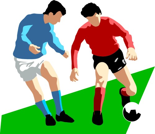 Two people playing football; Sport