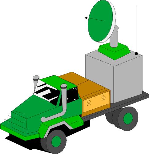 Army truck carrying a radar dish; Radar, Truck, Dish, Radar, Vehicle, Military, Wheels
