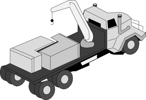 Open backed truck with loading arm; Transport