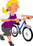 Woman pushing a bicycle, Cartoons