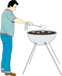 Person cooking food on a barbecue, People