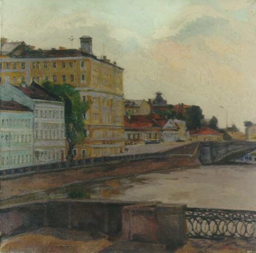 Midday on the channel; canvas, oil, 65x65 sm, 1982 year, collection
