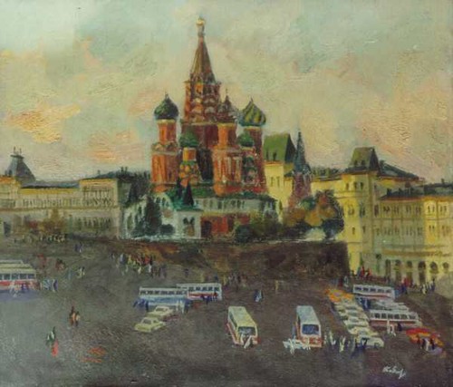 Old Moscow. City landscape: The Vasilievsky spusk (slope)