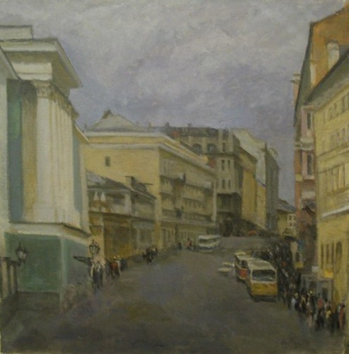 The Pushkinskaya street; canvas, oil, 65x65 sm, 1984 year, collection