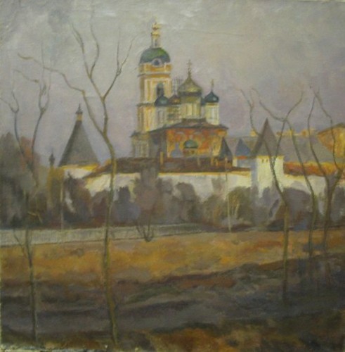Novospasskiy monastir. Evening; canvas, oil, 60x60 sm, 1982 year, collection