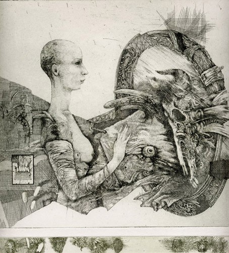 Reminiscence  IV; etching, 23x23 sm, 1985 year, collection
