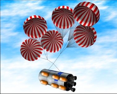 First step K-1; Descent of first step K-1 to parachutes