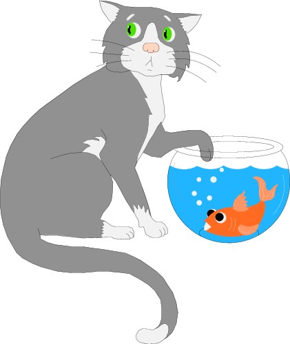 Cat with fishbowl; Animals