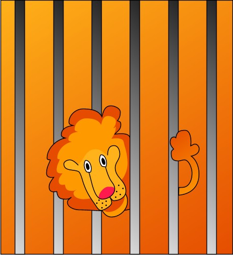 Lion; Male, Cat, Cage, Zoo, Animal