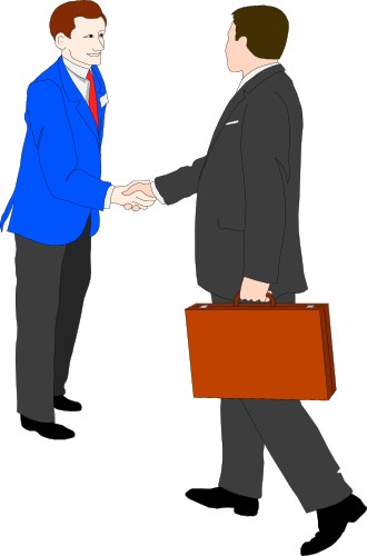 Two businessmen shaking hands; Handshake, People