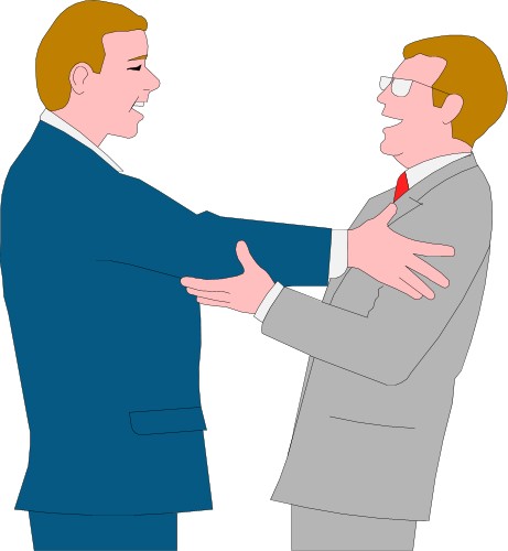 Business: Two businessmen greeting each other