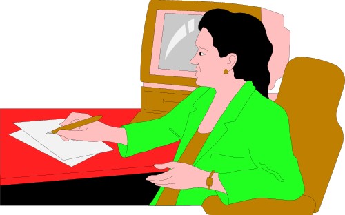 Businesswoman writing at a desk; Business