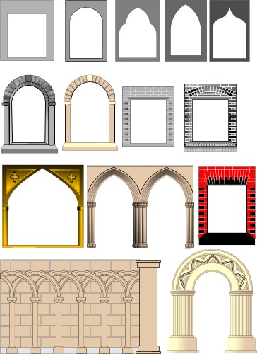 Collection of different style arches; Buildings
