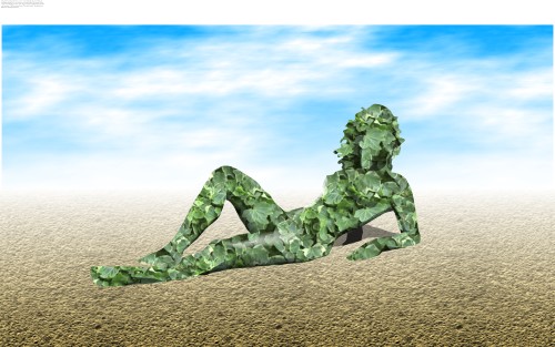 Green girl reclining; Leaf girl, Design, People, Human, Transparency, Woman